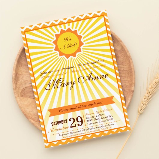 Jij bent mijn Sunshine Baby shower Uitnodiging