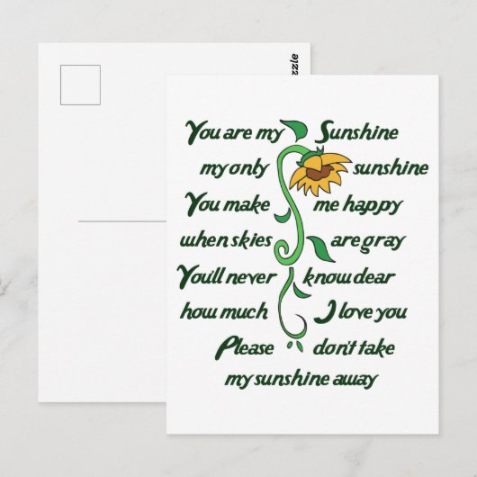 Jij bent mijn Sunshine Briefkaart (Voorkant / Achterkant)