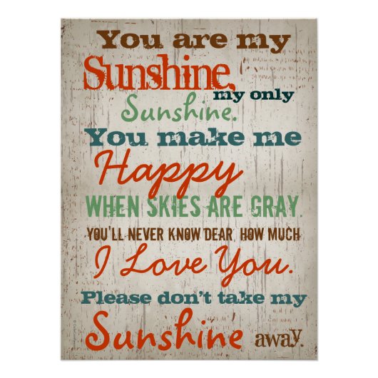 Jij bent mijn Sunshine Children's Song Perfect Poster (Voorkant)