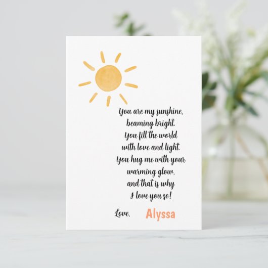 Jij bent mijn Sunshine Moederdag Bedankkaart (Staand voorkant)