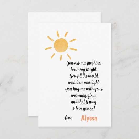 Jij bent mijn Sunshine Moederdag Bedankkaart (Voorkant / Achterkant)