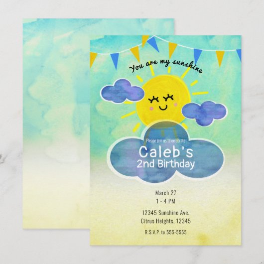 Jij bent mijn Sunshine Yellow & Blue Birthday Part Kaart (Voorkant / Achterkant)