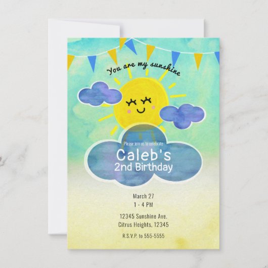 Jij bent mijn Sunshine Yellow & Blue Birthday Part Kaart (Voorkant)