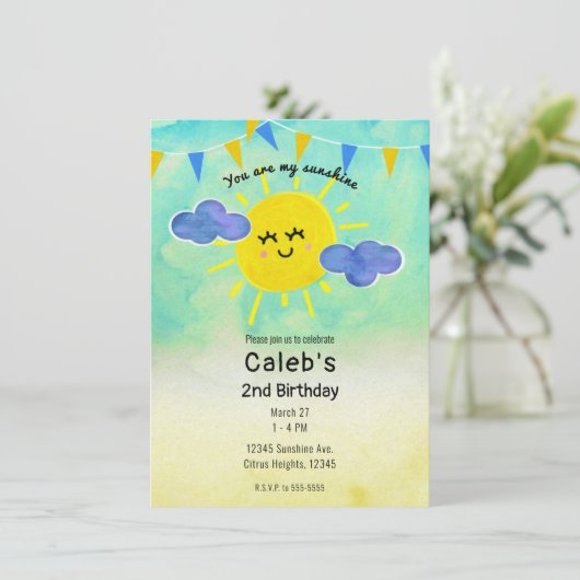 Jij bent mijn Sunshine Yellow & Blue Birthday Part Kaart (Staand voorkant)