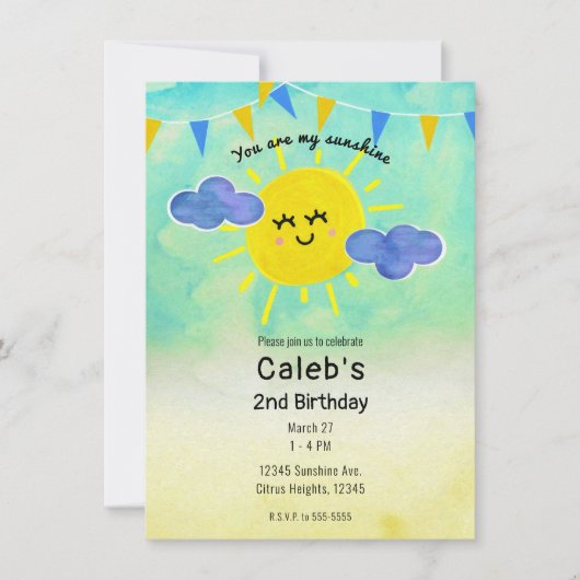 Jij bent mijn Sunshine Yellow & Blue Birthday Part Kaart (Voorkant)