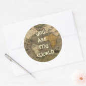 Jij bent mijn wereld romantische oude Wereldkaart  Ronde Sticker (Envelop)