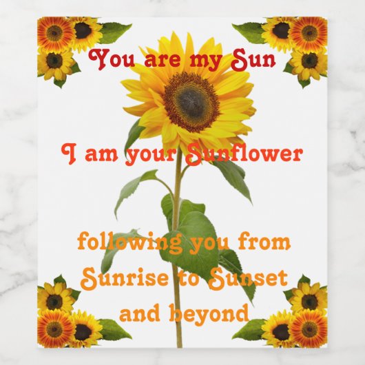 Jij bent mijn zon ik ben je zonnebloem wijn etiket (Enkel label)