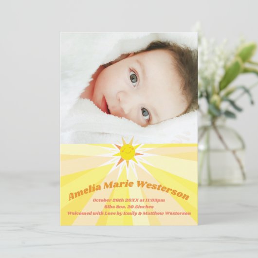 Jij bent mijn Zonneeuwse Baby- Aankondiging (Staand voorkant)