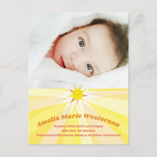 Jij bent mijn Zonneeuwse Baby- Aankondiging Briefkaart (Voorkant)