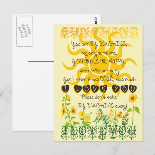 Jij bent mijn zonneschijn. briefkaart (Voorkant / Achterkant)