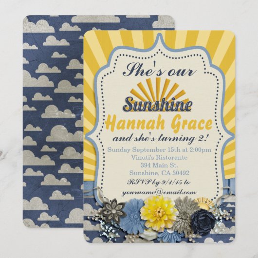 Jij bent mijn zonnige verjaardag uitnodiging (Voorkant / Achterkant)