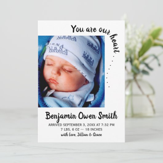 Jij bent ons hart. . . Geboorteaankondiging Kaart (Staand voorkant)