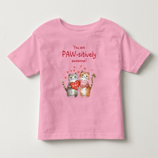 Jij Bent Pawsitief Geweldig Rode en Roze Kat Kinder Shirts (Voorkant)