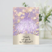 Jij Bruidsmeisje Glitter Prinses Jurk Paars Kaart (Staand voorkant)