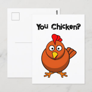 Jij Chicken?, Grappige Bruine Haan Cartoon Taunt Briefkaart