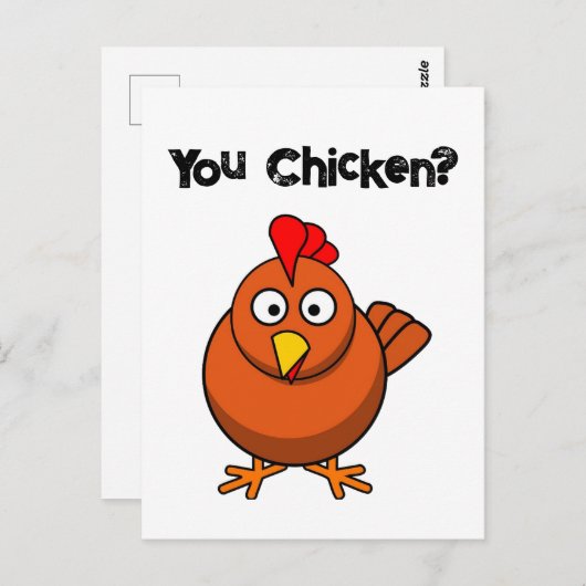Jij Chicken?, Grappige Bruine Haan Cartoon Taunt Briefkaart (Voorkant / Achterkant)