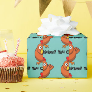 Jij Chicken?, Grappige Bruine Haan Cartoon Taunt Cadeaupapier