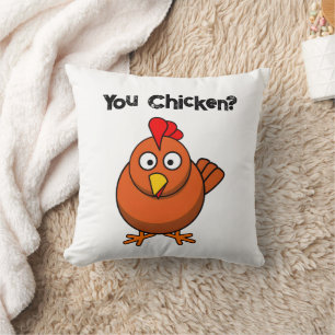Jij Chicken?, Grappige Bruine Haan Cartoon Taunt Kussen