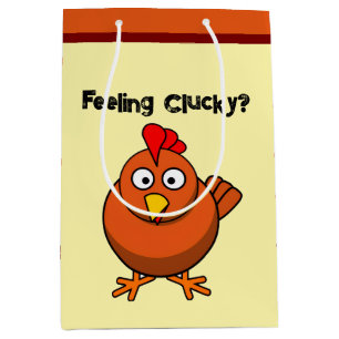 Jij Chicken?, Grappige Bruine Haan Cartoon Taunt Medium Cadeauzakje