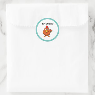 Jij Chicken?, Grappige Bruine Haan Cartoon Taunt Ronde Sticker