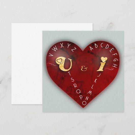 Jij en ik - alfabet spel op een rood hart feestdagenkaart (Voorkant / Achterkant)