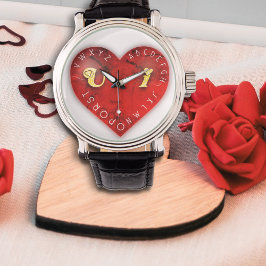 Jij en ik - alfabet spel op een rood hart horloge