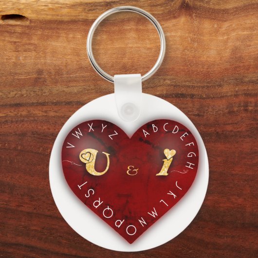 Jij en ik - alfabet spel op een rood hart sleutelhanger (Voorkant)