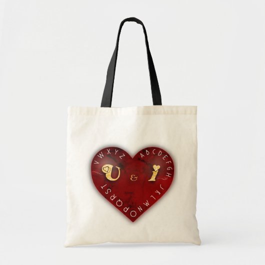 Jij en ik - alfabet spel op een rood hart tote bag (Voorkant)