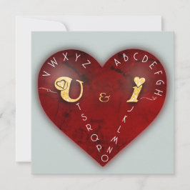 Jij en ik - alfabetspel op een rood hart feestdagenkaart