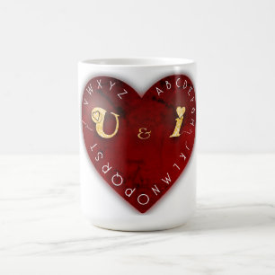 Jij en ik - alfabetspel op een rood hart koffiemok