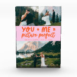 Jij en ik Beeldig Onlangs Getrouwd Oranje Roze Fotoblokken<br><div class="desc">Whimsical en speelse huwelijksherinnering met 3 foto's van de pasgetrouwden met een typografie-tekst met de tekst 'jij   ik = beeldig'. Oranje roze.</div>