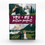 Jij en ik Beeldschoon Jonggehuwd Cranberry Fotoblokken<br><div class="desc">Whimsical en speelse huwelijksherinnering met 3 foto's van het pasgetrouwde paar met een typografie tekst met de tekst "jij   ik = beeldschoon." Cranberry.</div>