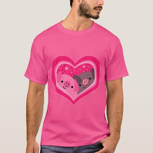 Jij en ik (Cute Cartoon Pigs) T-shirt (Voorkant)
