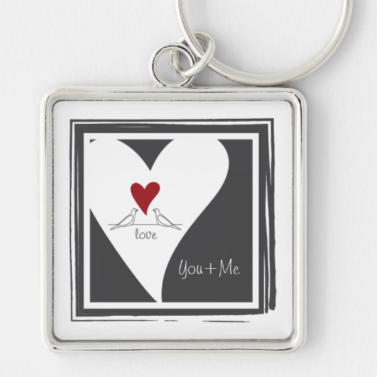 Jij en ik - Eenvoudig modern Tortelduifjes rood ha Sleutelhanger (Voorkant)