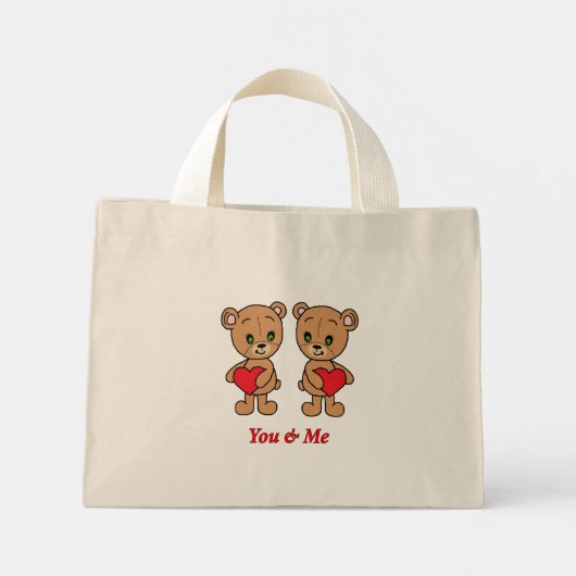Jij en ik. Kute baby beer met hart Mini Tote Bag (Achterkant)