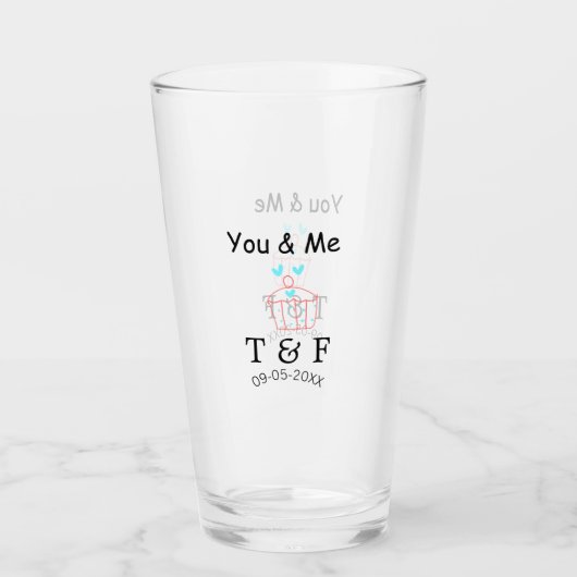 Jij en ik liefde cupcake rode valentijnsdag naam glas (Voorkant)