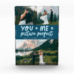 Jij en ik, perfect pasgetrouwd, turquoise fotoblokken<br><div class="desc">Whimsical en speelse huwelijksherinnering met 3 foto's van de pasgetrouwden met een typografie-tekst met de tekst 'jij   ik = perfect'. Turquoise.</div>