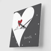 Jij en ik Rustic Modern Tortelduifjes Red Heart Vierkante Klok (Hoek)