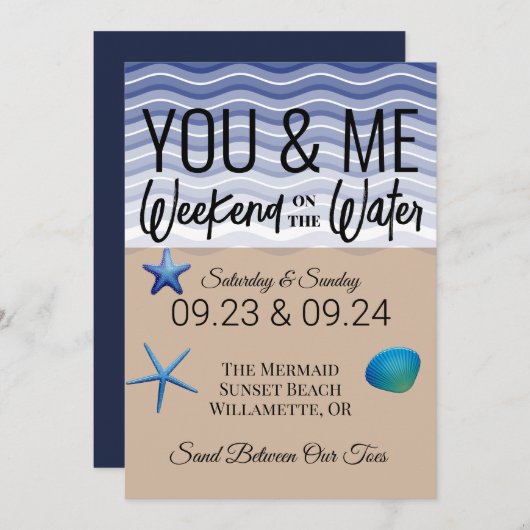 Jij en ik Weekend op de wateruitnodiging Kaart (Voorkant / Achterkant)