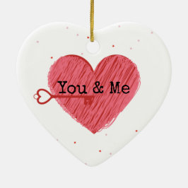 Jij & ik Cute Key en Red Heart Valentijnsdag Keramisch Ornament