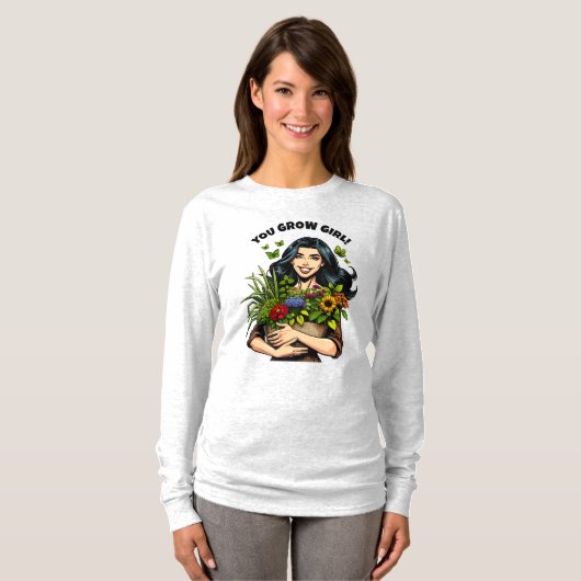 Jij kweekt meisje | Grappige Retro Plant-liefhebbe T-shirt (Voorkant volledig)