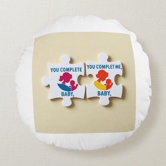 Jij maakt me compleet, Baby’ puzzelstukje Rond Kussen (Voorkant)
