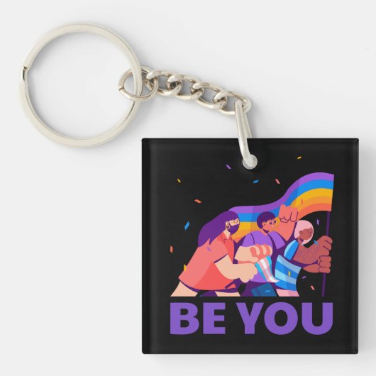 Jij ook. LGBT+Pride. Regenboogvlag Sleutelhanger (Voorkant)