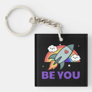 Jij ook. Rainboograketwolk met hart Sleutelhanger