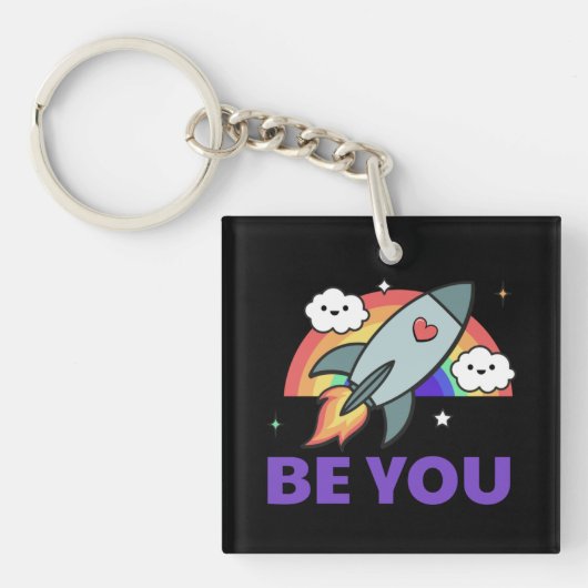 Jij ook. Rainboograketwolk met hart Sleutelhanger (Voorkant)