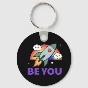 Jij ook. Rainboograketwolk met hartkeyketen Sleutelhanger