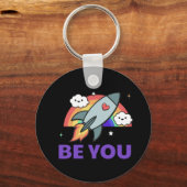 Jij ook. Rainboograketwolk met hartkeyketen Sleutelhanger (Voorkant)