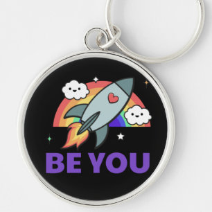 Jij ook. Rainboograketwolk met hartkeyketen Sleutelhanger