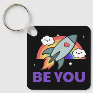 Jij ook. Rainboograketwolk met hartkeyketen Sleutelhanger