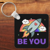 Jij ook. Rainboograketwolk met hartkeyketen Sleutelhanger (Voorkant)